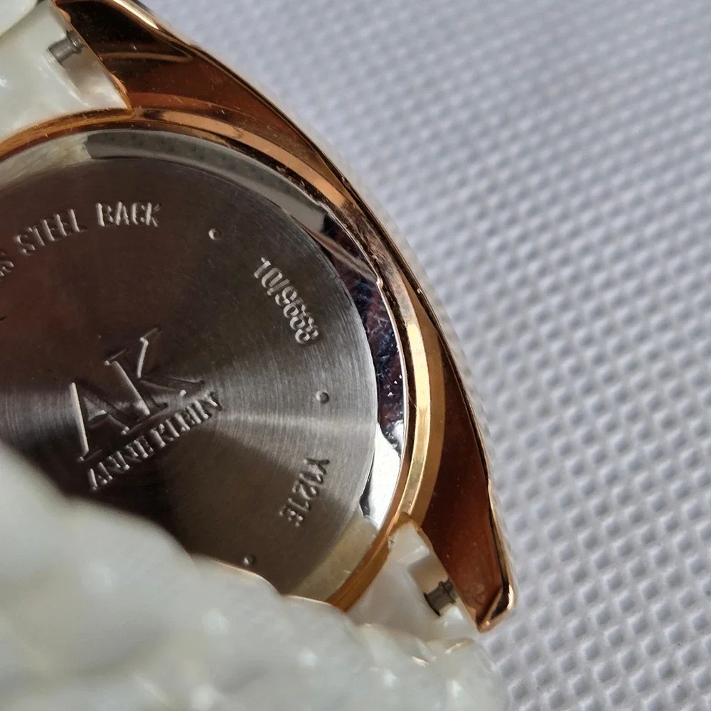 Anne Klein Women's Watch 10/9668 Rose Gold Tone White Resin Crystal Bezel 5.5